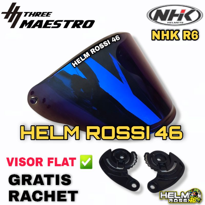 Kaca Visor FLAT NHK R6 R 6 Iridium Blue Gold Silver Smoke Darksmoke Clear Bening Dark Original Three Maestro Bonus Rachet Sepasang