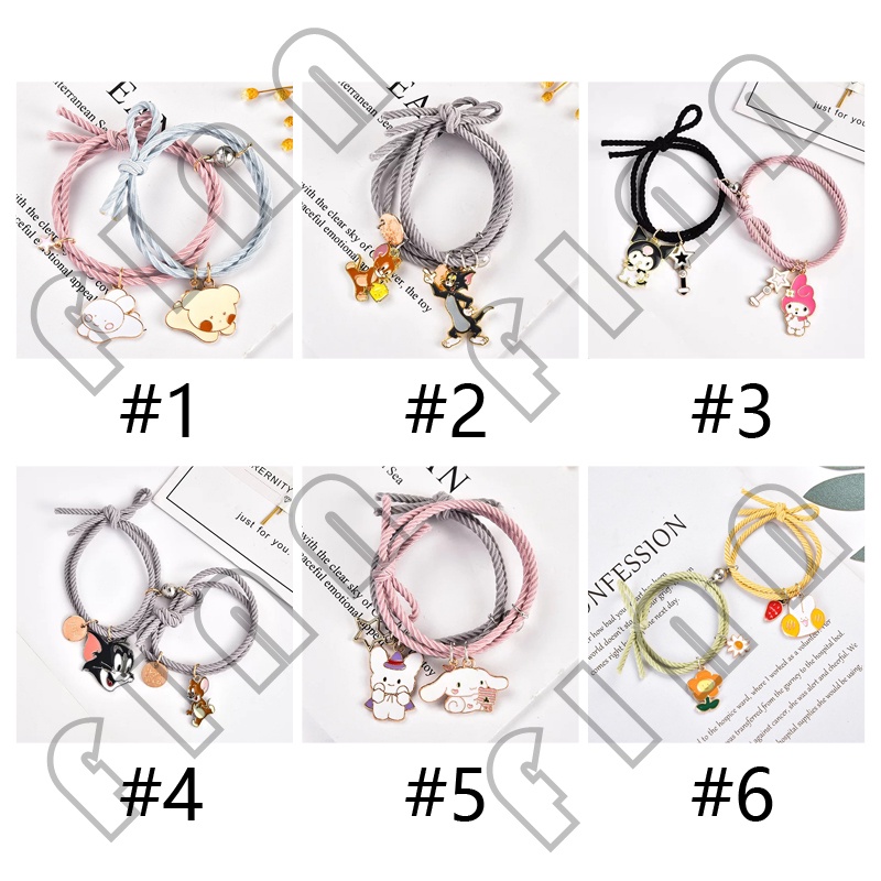 [2 PCS] Set Gelang Magnet Couple Desain Cartoon Animal / Gelang Tali Magnetik Motif Kartun