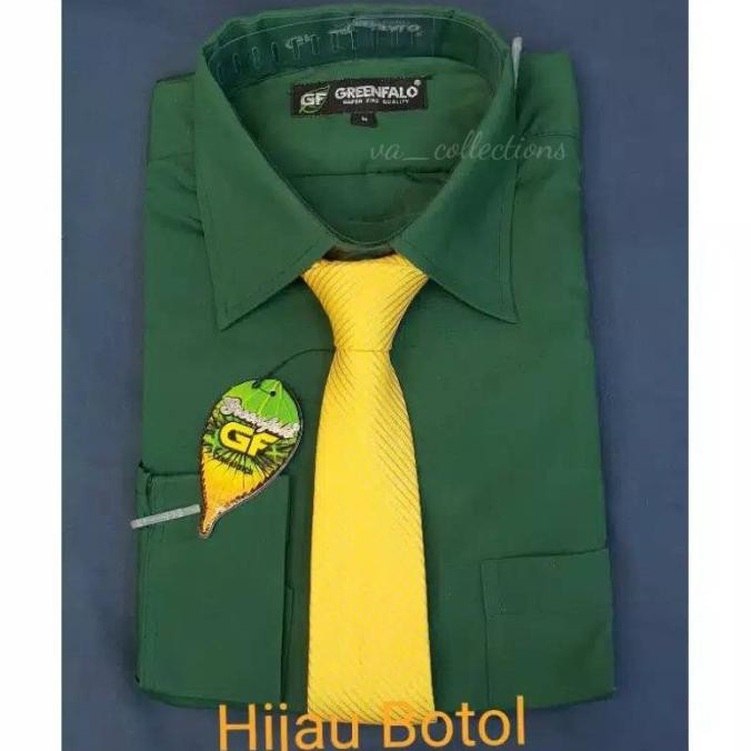 KEMEJA PRIA GREENFALO - KEMEJA POLOS LENGAN PANJANG PRIA HIJAU BOTOL - Hijau Botol, S