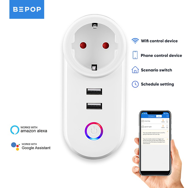 Bepop Smart Stop Kontak Wifi Smart Plug Socket 2 USB Ports APP Control