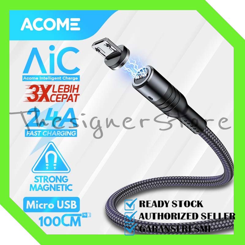 Acome Kabel Data Strong Magnetic Fast Charging 2.4A 100 cm Garansi Tahun AXM – Plug Micro USB