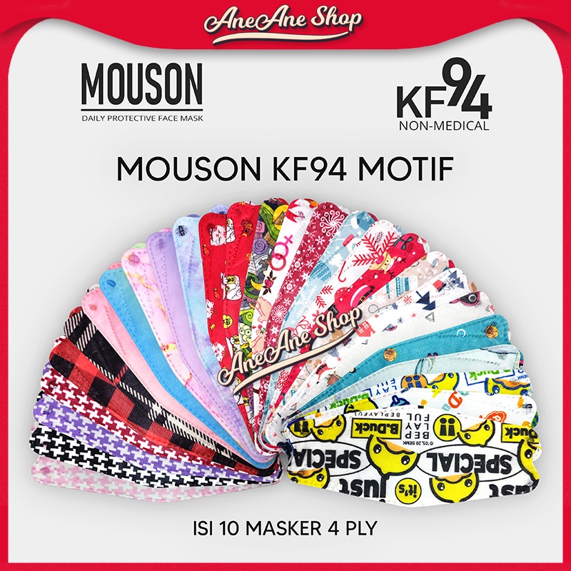 Masker Mouson KF94 Motif Warna isi 10 4 ply Masker Non Medis Sekali Pakai