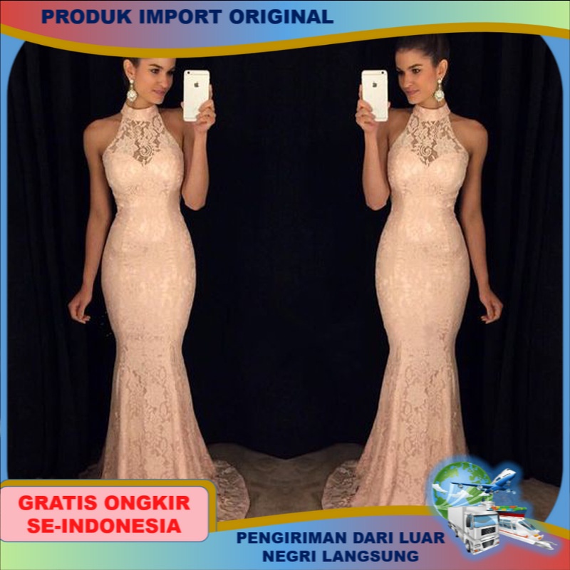 Gaun wanita Eropa Amerika Slim Pakaian Wanita Gaya Baru Tanpa Lengan Halter Rok panjang Perempuan St