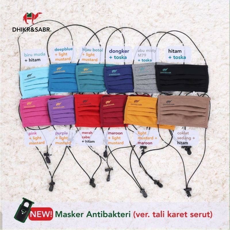 Masker kain premium non medis anti bacterial polos tali karet free pouch by Dhikr