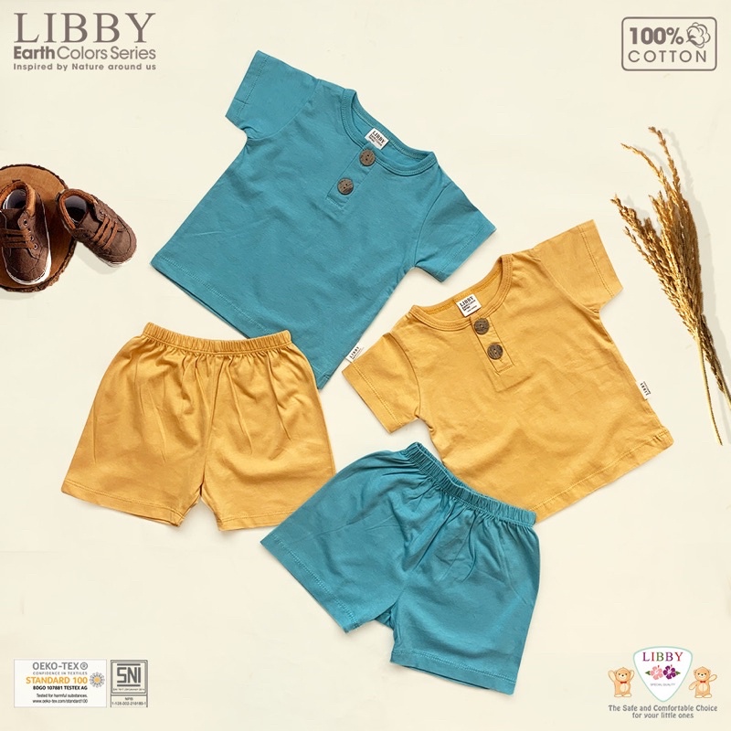 LIBBY FAVE SET - LIBBY EARTH COLORS SERIES SETELAN PENDEK - Libby baju bayi/setelan piyama anak