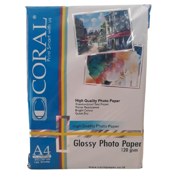 

Kertas Photo - Kertas Foto Coral Glossy Paper A4-120 Gr Pack = 100 Sheets