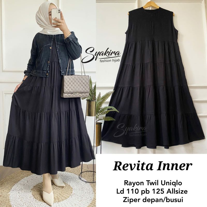 Revita Inner Dress Black Rayon Twill Uniqlo Busui Original By Syakira