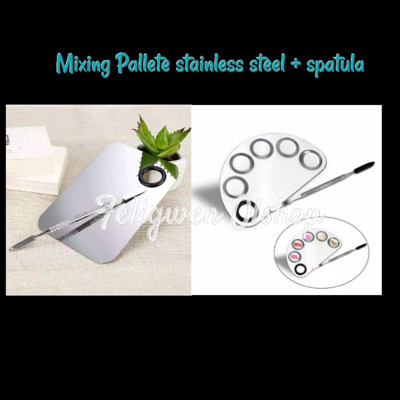 Mixing Pallete makeup bahan stainless steel + spatula