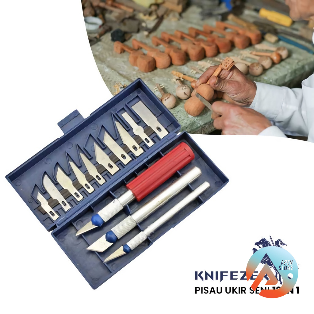 APEN 13 IN 1 Pisau Ukir Kayu Seni + 3 Handle || Alat Pertukangan Perkakas Barang Unik - A-003