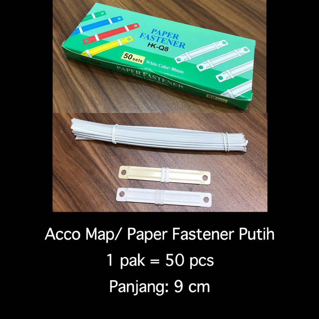 50 pcs Acco Map/Paper Fastener/Pengikat Kertas Plastik Putih