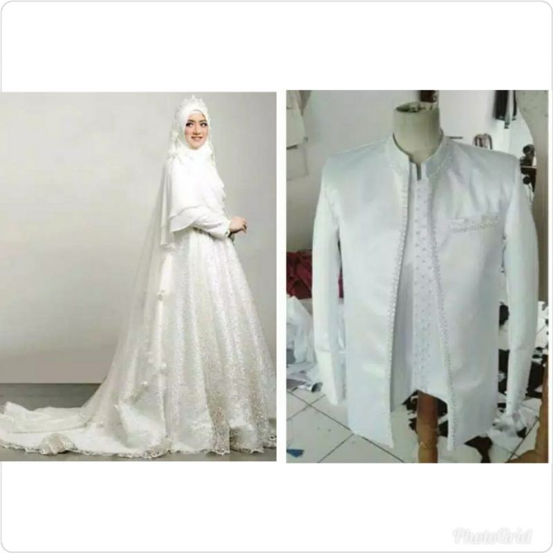 gaun pengantin muslimah coupple set syari gaun walimah gaun akad wedding dress muslimah 2