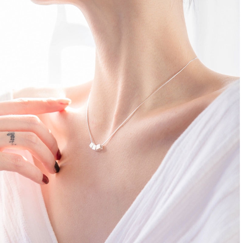 Kalung Silver Cube Pendant Necklace Clavicle Chain Necklaces Women Jewelry Accessories