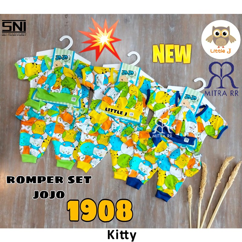 Romper Bayi Set Little J / Jojo Jumper Karakter Newborn 0-6M Baby Gift Set (Romper + Topi + Sarung Tangan Kaki)