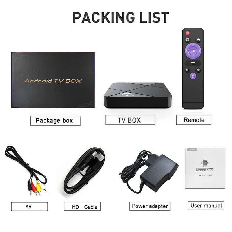 Tv Box STB Ram 2GB ROM 16GB Amlogic Android 9.0 Support Wifi MiniQ3 4K Android Smart Tv Box