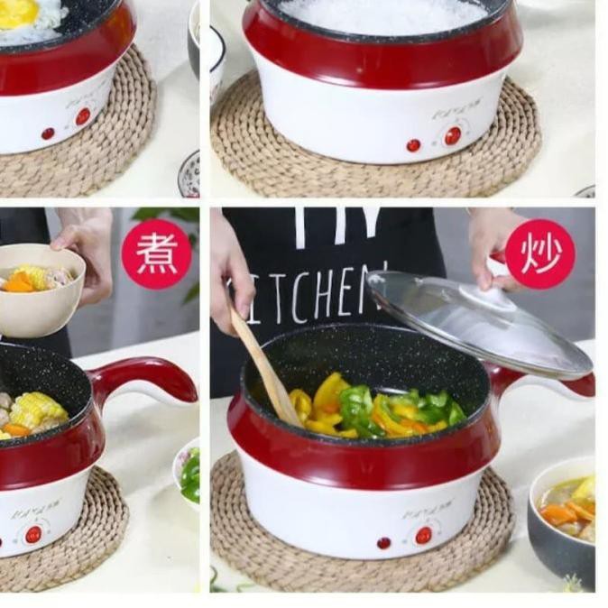❊ Panci Elektrik Kukus Plus Goreng Travel Multifungsi Cooking Pot Alat Masak 18cm q2 8518 ➵