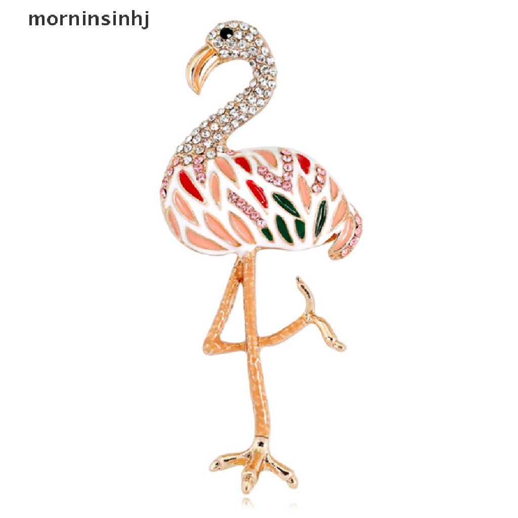 Mornin Bros Pin Enamel Bentuk Flamingo Aksen Berlian Imitasi Untuk Wanita