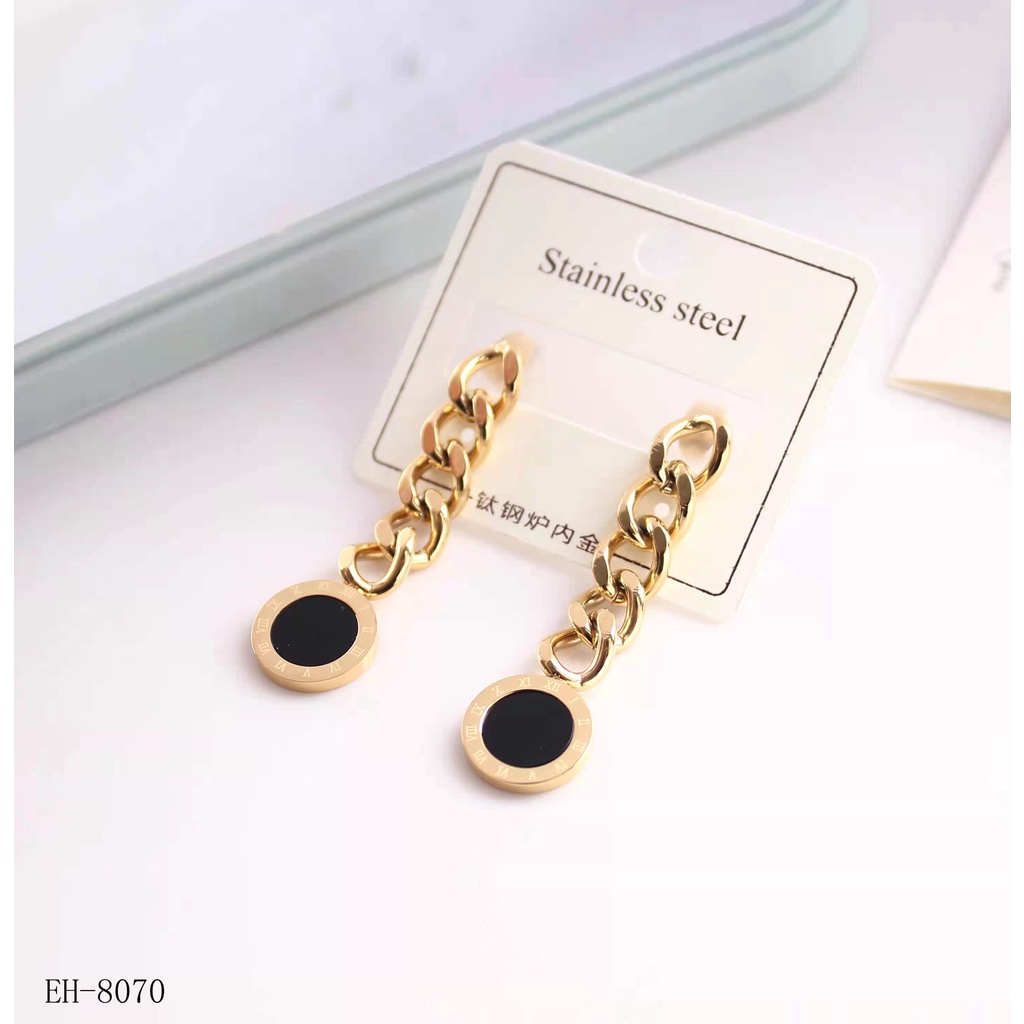 Set Titanium Kalung Dan Anting Permata Hitam Perhiasan Fashion 4510