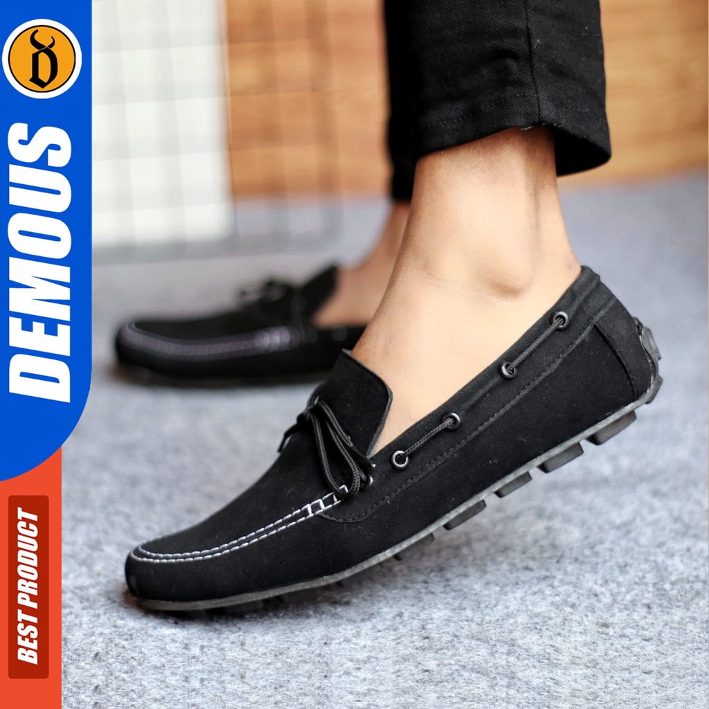 Sepatu Slip On Pria Sepatu Casual Pria Kulit Suede Kerja Kantor Kuliah Kondangan Sepatu Slop Pria Sepatu Hitam Pria DEMOUS SEBIT