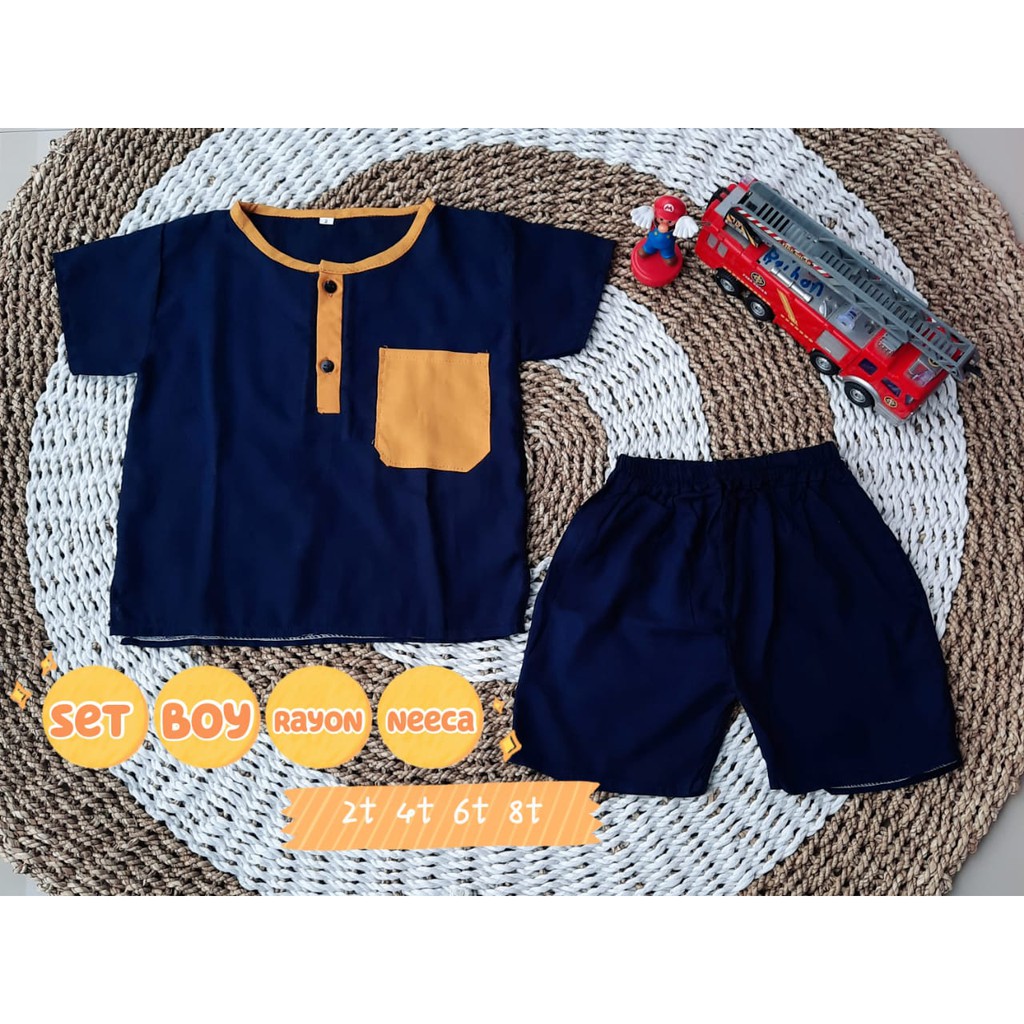 Setboy Rayon Junior Celana Pendek Setelan Anak Cowok Rayon Polos Size 2,4,6,8 Tahun