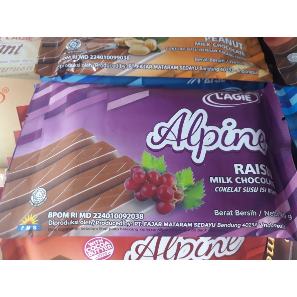 Lagie Alpine Raisin Milk Chocolate Cokelat Susu isi Kismis 60gr