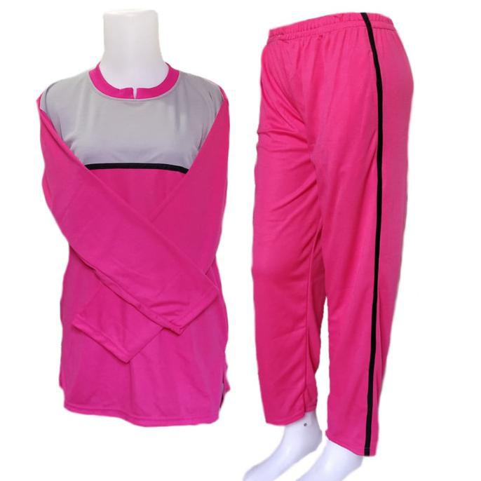 PROMO Setelan olahraga wanita senam muslim Baju trening Murah - Pink Abu, M BBZ47