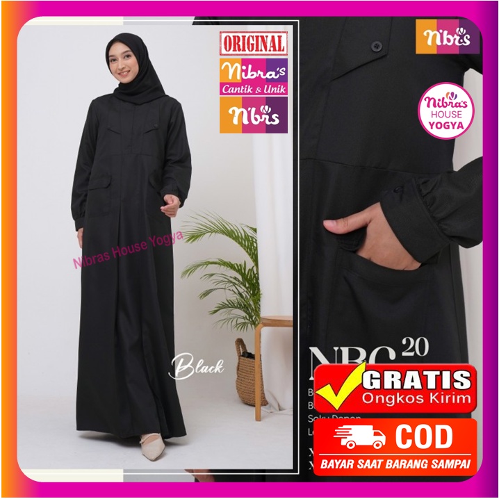 Baju Dress Gamis Merk Merek Nibras Nbrs Terbaru 2022 NBC 20 Hitam Putih Polos Promo Sale Diskon Ori 