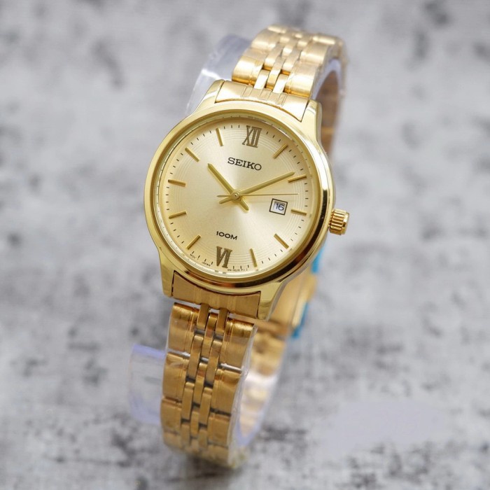 Jam Tangan Wanita Analog Seiko 5 Full Gold Mewah Rantai stainles Layar Gold Jam Tangan Korean Jam Ta