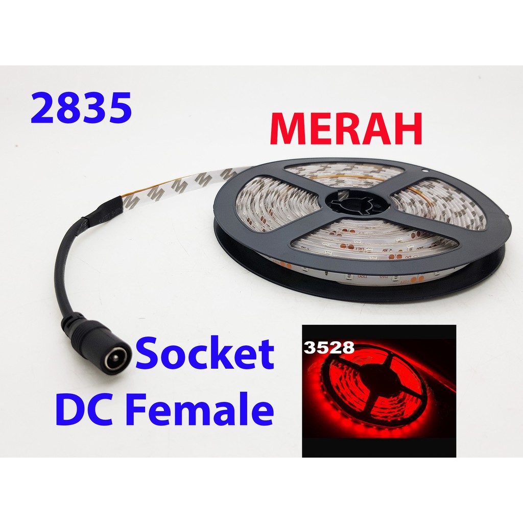 LED Strip 3528/2538 Outdoor + socket dc female RED / merah waterproof