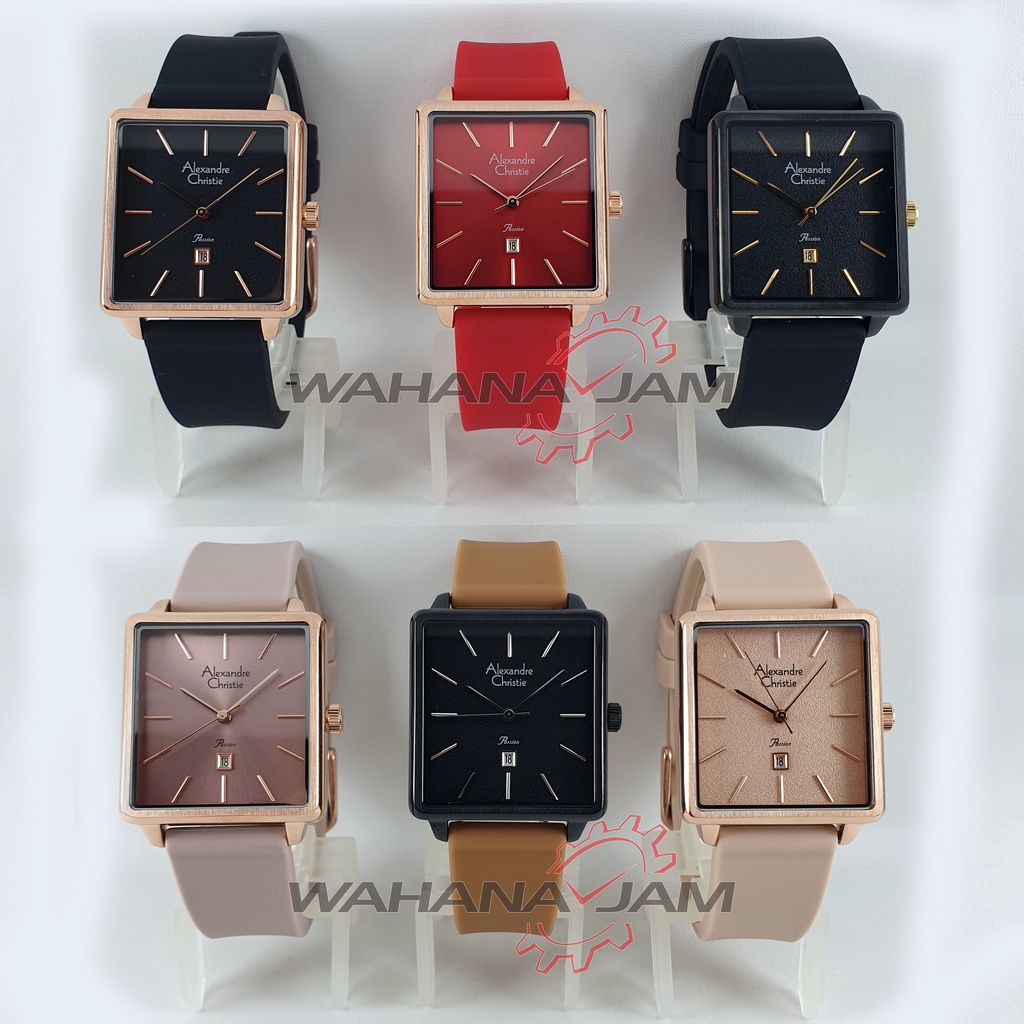 Alexandre Christie AC 2810 LH / Jam Tangan Wanita AC2810 Alexander Cewek Kotak Tali Rubber Karet Ori