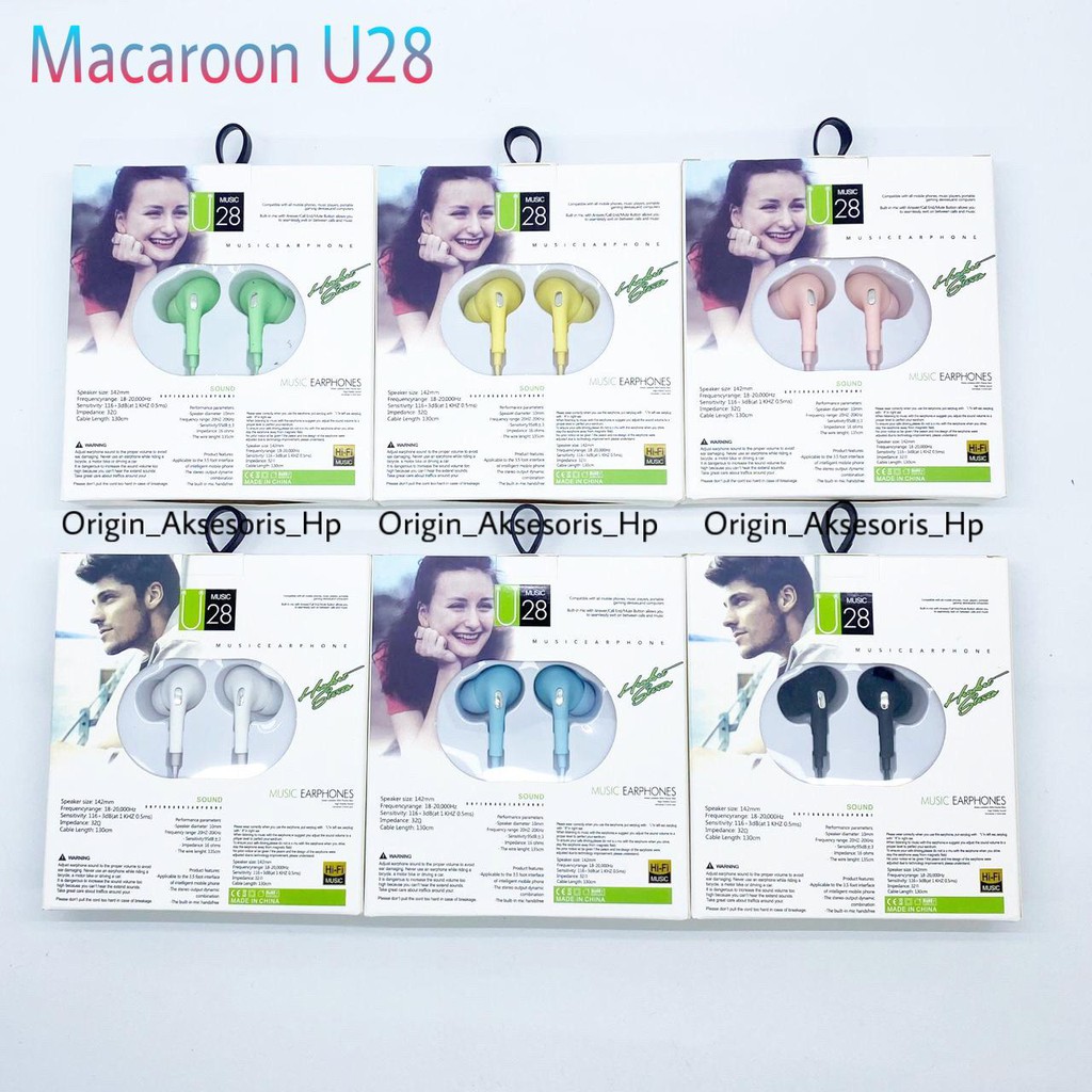 Headset Stereo U28 Macaron Handsfree Extra Bass Inpods