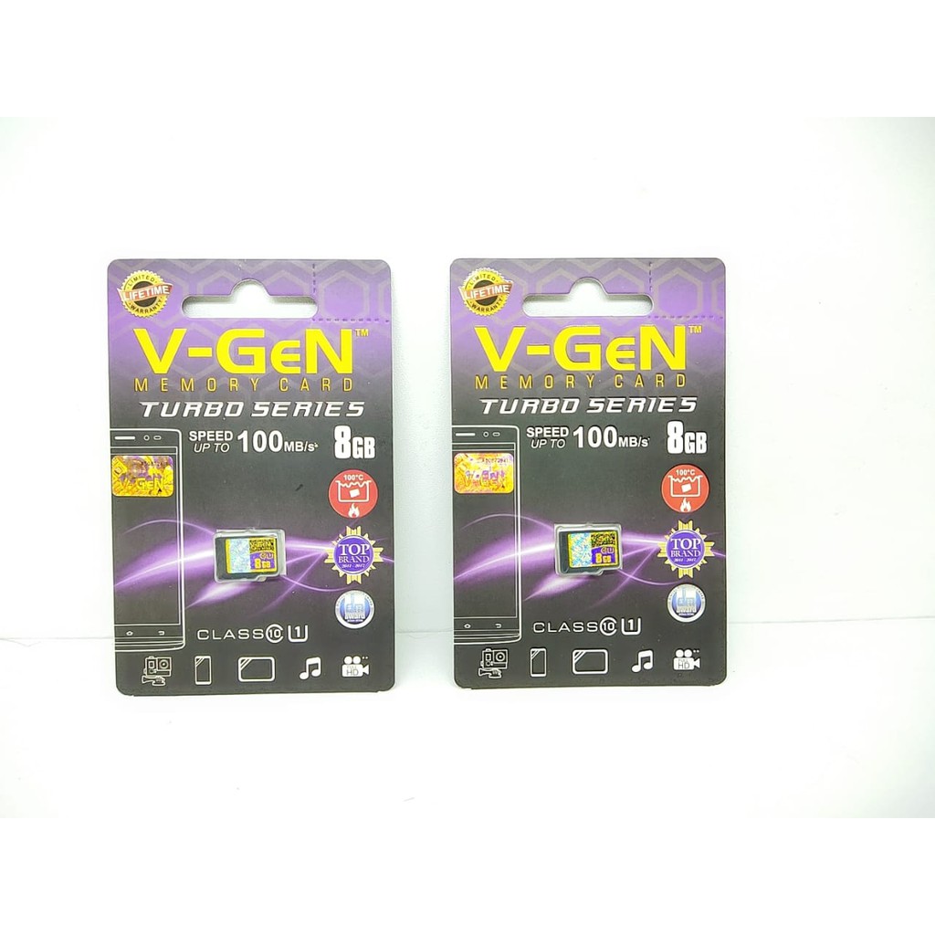 Memory Card V-GEN 8GB CLASS 10 100MBpS TURBO SERIES Memory VGEN Micro SDHC Card GARANSI SEUMUR HIDUP