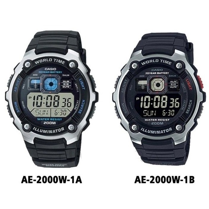 Casio Original AE-2000W-1A /1B Jam Tangan Pria - Digital - Karet - Silver Hitam