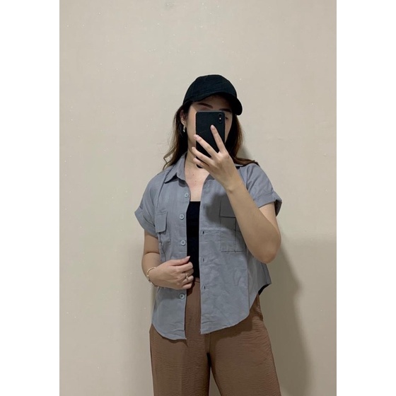 JOSHIN 04 - Atasan kemeja wanita casual pocket