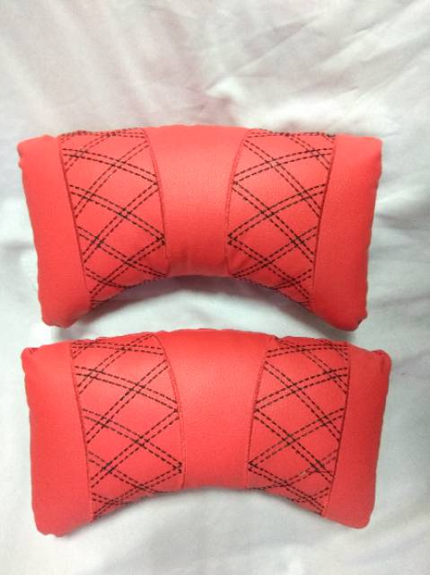 Bantal mobil Large 2pcs Kulit isi full dakron bordir motif benang