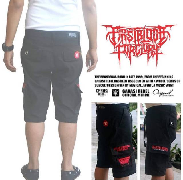 Celana cargo band deathmetal moderatelly toxic x garasi rebel / celana kembung / firstbloodforglory