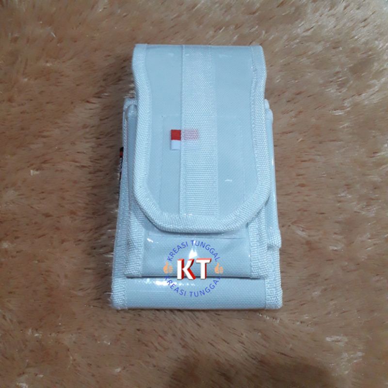 sarung HP warrior putih/tempat hp dobel depan kanvas