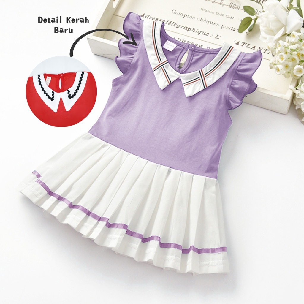 Bayi - 3 Tahun - Dress Anak Eun Ha | Baju Anak Perempuan Dres Lengan Pendek Dress Kensi Set Premium Korea ZR Vedia Merah Putih