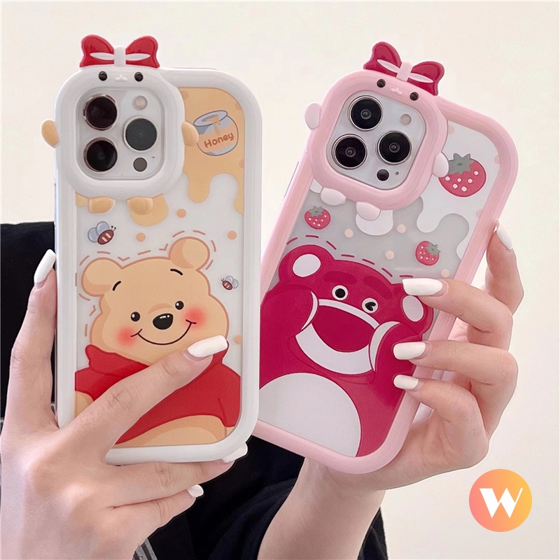 Soft Case Desain Kartun Winnie the Pooh Strawberry 3D Untuk IPhone 14 13 11 12 Pro MAX 6 6S 7 8 14 Plus XR X XS MAX SE 2020