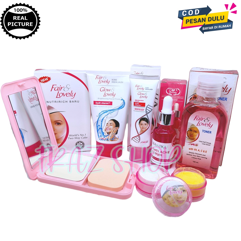 Paket Fair & Lovely 6in1 Glowing Facial Foam + Cream Susun Day & Night + Pelembab + Bedak + Serum An
