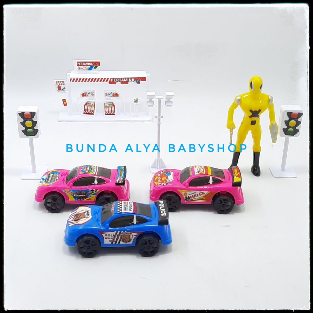 Mainan Lalu Lintas Anak Service Station Playset - Set Mainan Pom Bensin Plus Mobil Mobilan Rambu Lalu Lintas