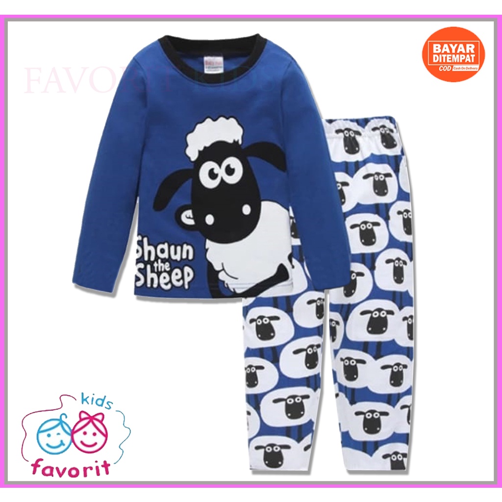 Favorit kids baju tidur piyama anak laki laki dan anak perempuan lengan panjang celana panjang motif Shaun the sheep