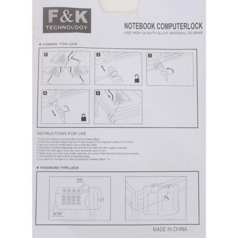 F&amp;K Kunci Pengaman Laptop Code Number Security Lock