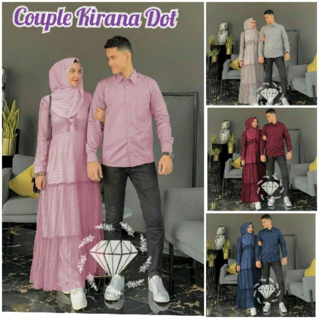 Couple Syar'i Terbaru Couple Kirana Dot Baha Maxi Tile Polkadot dan Kemeja Baloteli Fit To L