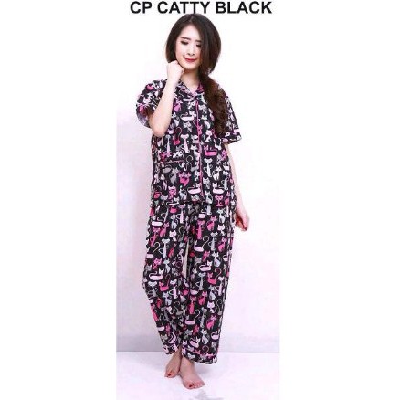 BESS - Piyama CP / Stelan Baju Tidur Murah / Corak BLACK CAT