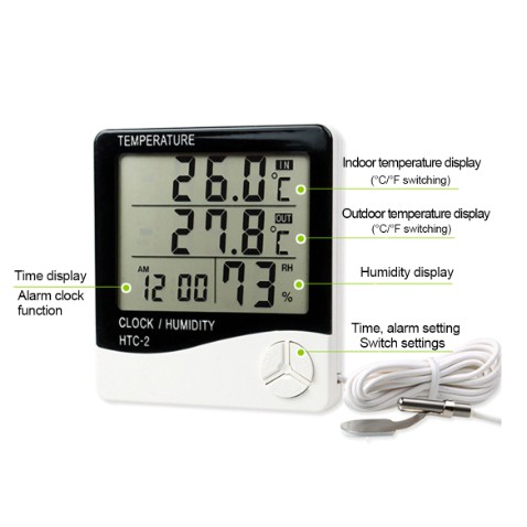 Termometer hygrometer Suhu Kelembaban Ruang Digital Jam thermometer in out htc-2