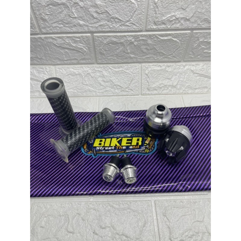 Kulit Jok Karbon Ungu + Jalu As Roda Depan + Handgrip Karbon + Jalu Stang Matic Universal