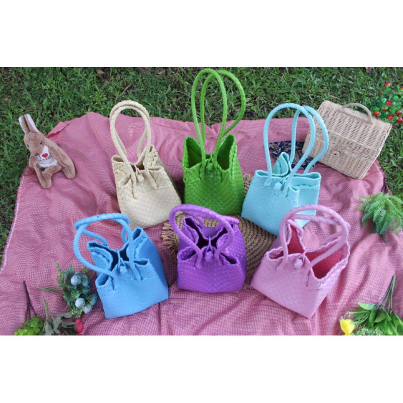 Tas Anyam Premium/ Tas Anyaman Plastik / Tas Jali Pelangi Tas Jali Kotak Kecil Premium / Jelly Bag S