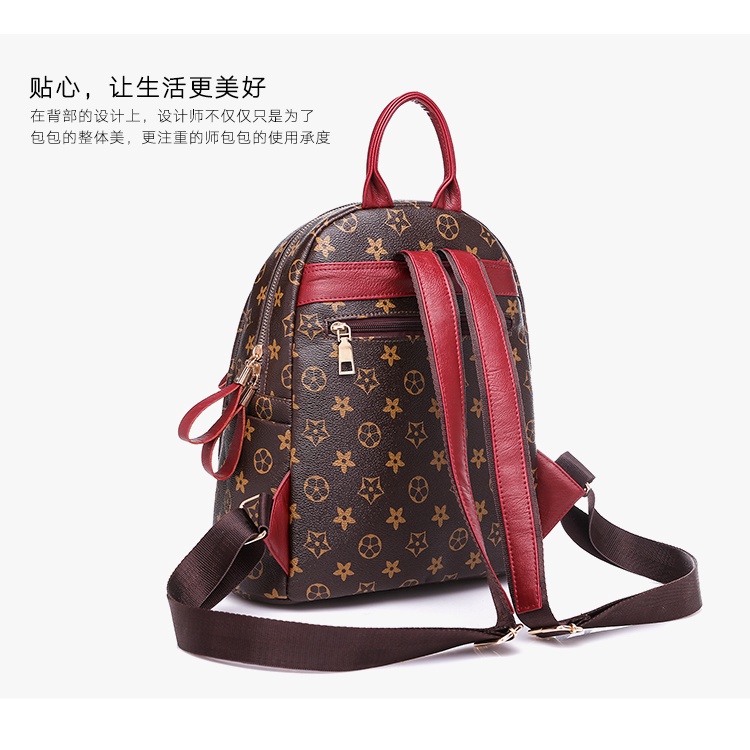 ZC 5712 RISCE TAS RANSEL IMPORT WANITA CEWEK PEREMPUAN JAKARTA BATAM RED COFFEE MOTIF FLOWER