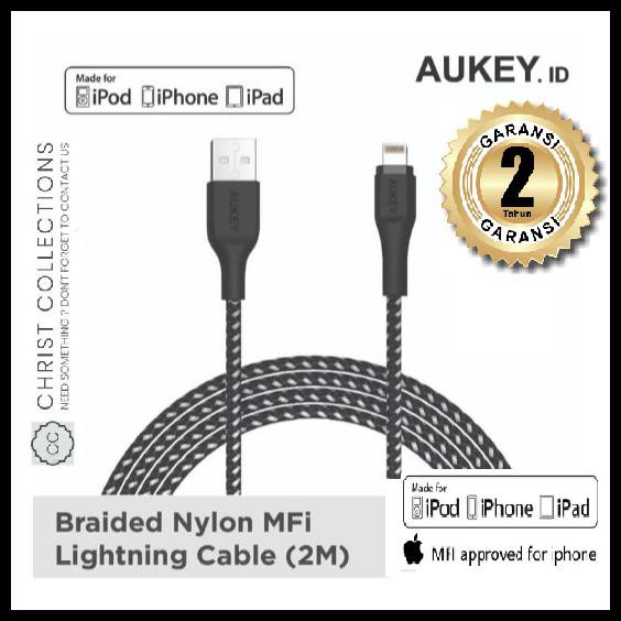 Aukey Braided Kabel Charger Iphone / Lightning 2M Mfi Apple Garansi