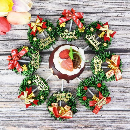 Hiasan Kue Natal Cake Topper Christmas Xmas Decoration Christmas Tree Wreath Mistletoe Pudding Cupcake Hiasan Pita Babymaniashop